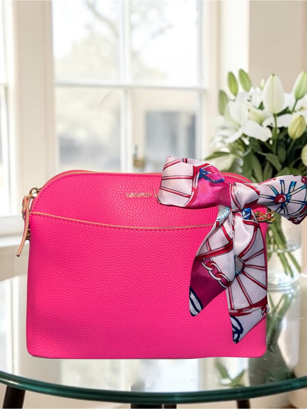 Nanette Lepore Hot Pink Dome Crossbody Bag with Twilly Scarf NWOT